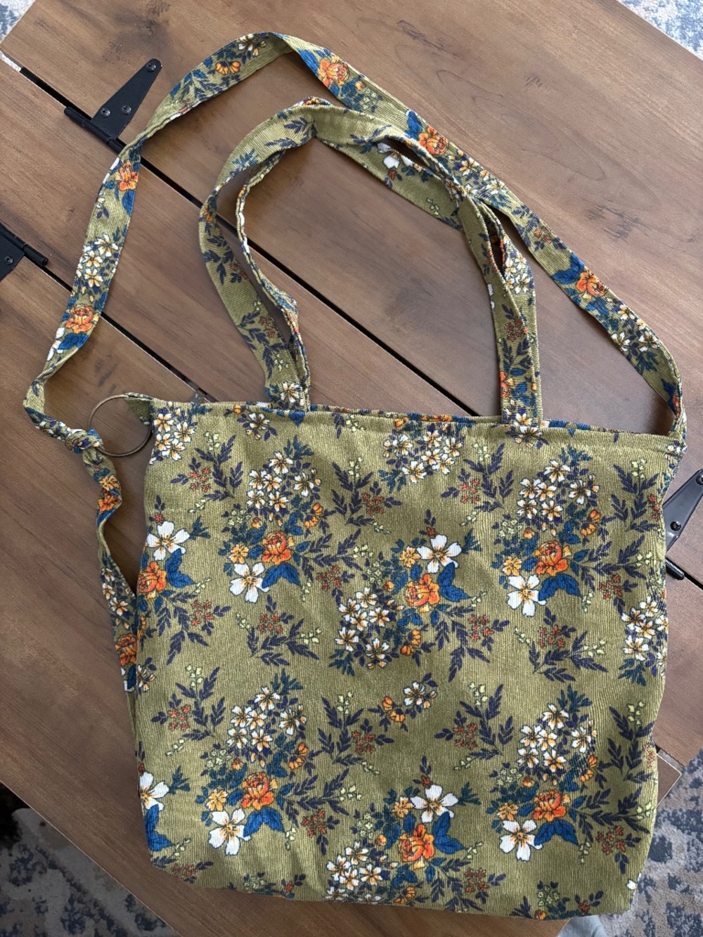 Vintage Inspired Corduroy Tote Bag – Cottagecore Forest Green Floral